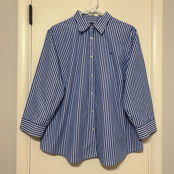 LRL Ralph Lauren Women's Plus Non-Iron Button-Front Shirt Top Blouse 2X Stripe - Picture 1 of 10